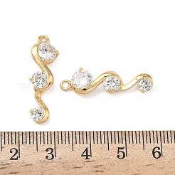 真鍮製マイクロパヴェキュービックジルコニアペンダント  波  ニッケルフリー  18KGP本金メッキ  透明  27x8x4mm  穴：1.6mm&nbsp;KK-Z136-61G