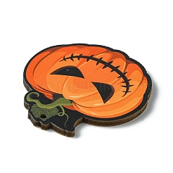 ハロウィン片面プリント木製ペンダント  カボチャチャーム  ダークオレンジ  48x45.5x2.5mm  穴：2.5mm&nbsp;WOOD-H103-02