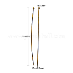 真鍮のボールヘッドピン  カドミウムフリー＆鉛フリー  アンティークブロンズ  70x0.7mm  21ゲージ  ヘッド：1.85mm  約175個/40g&nbsp;X-RP0.7x70mm-AB
