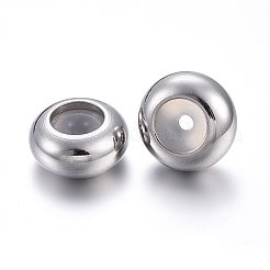 201ステンレスビーズ  内部のゴムと  スライダービーズ  ロンデル  ステンレス鋼色  8x4mm  穴：4mm  ゴム穴：1.2mm&nbsp;LS-STAS-O110-12P-D