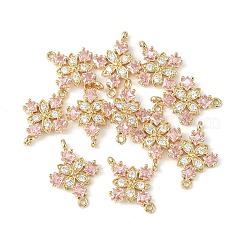 真鍮舗装キュービックジルコニアコネクタチャーム  ライトゴールド  菱形リンク  パールピンク  20x14x3mm  穴：1.2mm&nbsp;X-KK-G462-45KCG-02