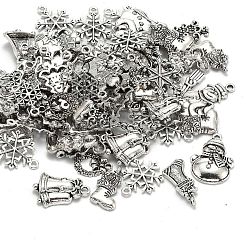 クリスマス混合スタイルチベットスタイルの合金のペンダント  アンティークシルバー  19~30x13~22x1.5~4mm  穴：2mm  約40個/100g&nbsp;TIBEP-F040-02AS