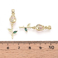 真鍮製マイクロパヴェキュービックジルコニアペンダント  花  16KGP本金メッキ  27~28x6.5x4.5mm  穴：2.5~3x5mm&nbsp;KK-T071-112G