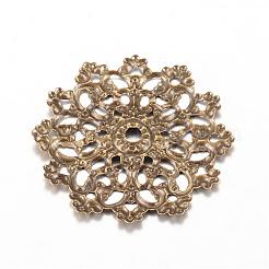 アイアン製コネクター  エッチングされた金属装飾  花  アンティークブロンズ  30.5~31x30x1.5~2mm  穴：1mm&nbsp;IFIN-Q118-14AB