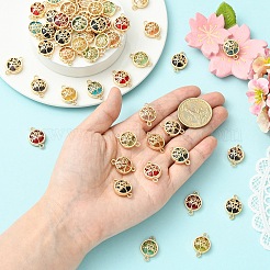 40個 8色ガラスフラットラウンド、生命の樹リンクコネクタチャーム付き  ライトゴールドメッキ合金パーツ  ミックスカラー  13.5x19.5x5.5mm  穴：1.6mm  5個/カラー&nbsp;GLAA-YW0005-51