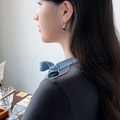 天然染色＆加熱加工の黒瑪瑙の楕円形ダングルスタッドピアス  s925 スターリングシルバー ハーフフープピアス  s925スタンプあり  28.5x9.5mm&nbsp;EJEW-M241-02