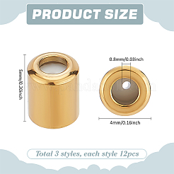 36個3色304ステンレススチールビーズ  内部のゴムと  スライダービーズ  コラム  ミックスカラー  5x4mm  穴：0.8mm  12個/カラー&nbsp;FIND-PH0024-35