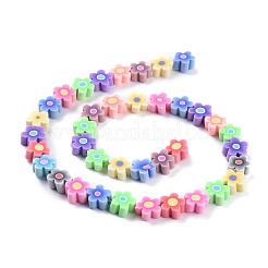 手作りフラワープリントポリマークレイビーズ連売り  花  カラフル  9.6x4mm  穴：1.4mm  約38個/連  12.99''（33センチメートル）&nbsp;X-CLAY-M003-07H