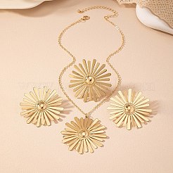 女性用ひまわり合金スタッドピアス＆ペンダントネックレス＆リングセット  ゴールドカラー  400mm&nbsp;FS-WG2A20A-01