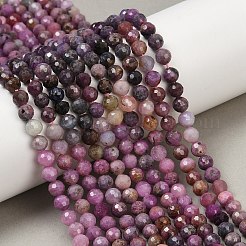 天然ルビービーズ連売り  ファセット（128ファセット）  ラウンド  5mm  穴：0.8mm  約75個/連  15.35''（39センチメートル）&nbsp;G-B121-A01-01A