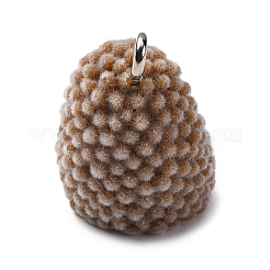 フロッキー動物樹脂ペンダント  プラチナ鉄ループ付き  ハリネズミ  23x16x16mm  穴：2.5mm&nbsp;FIND-S001-06P