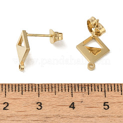 イオンプレーティング（IP）304ステンレススチールスタッドピアス金具  菱形  ゴールドカラー  12x10mm  穴：1.2mm  ピン：0.7x11mm&nbsp;STAS-I206-85G