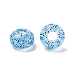 クリアアクリルヨーロピアンビーズ  大穴ビーズ  光り輝く粉  ロンデル  ドジャーブルー  14x8.5mm  穴：5.5mm  約537個/500g&nbsp;TACR-P009-A01-09