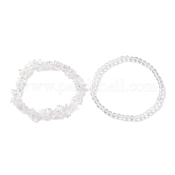 チップ＆ラウンド天然水晶ビーズストレッチブレスレット  女性用ロッククリスタルブレスレット  内径：1-7/8~2-1/8インチ（4.7~5.5cm）  2個/セット&nbsp;BJEW-JB10189-01