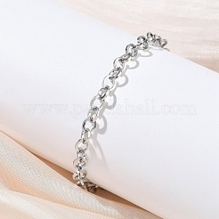 女性用304ステンレススチールローロチェーンブレスレット  ステンレス鋼色  6-3/4インチ（17.1cm）&nbsp;BJEW-Z152-01P