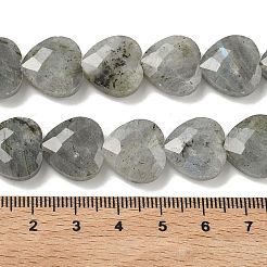 天然石ラブラドライトビーズ連売り  多面カット  ハート  14.5~15x15~15.5x5.5~6mm  穴：1mm  約10個/連  5.51~5.71''（14~14.5センチメートル）&nbsp;G-A309-A09-01