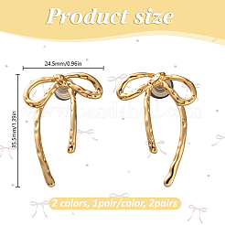 2ペア2色の蝶結び真鍮スタッドピアス  ミックスカラー  35.5x24.5mm  1対/カラー&nbsp;EJEW-GO0002-03