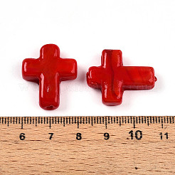 手作りランプワークビーズ  クロス  クリムゾン  24~26x20~20.5x6~7.5mm  穴：1.6~1.8mm&nbsp;LAMP-N024-44H