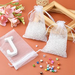 オーガンジー バッグ ジュエリー収納ポーチ  結婚式の好意パーティー メッシュ巾着ギフト バッグ  ホワイト  15x10cm&nbsp;OP-YW0001-01D-02
