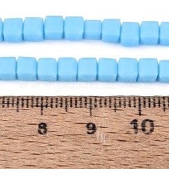 不透明なフロスト ガラス ビーズ 連売り  キューブ  多面カット  ライトスカイブルー  4~4.5x4~4.5x4~4.5mm  穴：1~1.2mm  約97~98個/連  16.14~16.54インチ（41~42cm）&nbsp;GLAA-N072-01A-B08