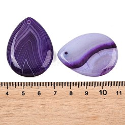 ナチュラルバンドの瑪瑙のペンダント  染め＆加熱  フラットティアドロップチャーム  パープル  38.5~40.5x30x6.5~7.5mm  穴：1.4mm&nbsp;GG-K002-02F