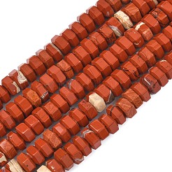 天然石レッドジャスパービーズ連売り  六角平石ビーズ  6x7x3.5mm  穴：0.9mm  約108~109個/連  14.96~15.04''（38~38.2センチメートル）&nbsp;G-L654-I02-01
