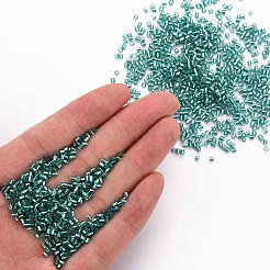 ガラス竹ビーズ  銀並ぶ  ダークターコイズ  1.8~2.2x1.8~2mm  穴：0.8~0.9mm  約15000個/ポンド&nbsp;SEED-S032-08A-51A