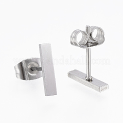 変色しにくい304ステンレススチールスタッドピアス  低刺激性のイヤリング  長方形  ステンレス鋼色  10x2x1mm  ピン：0.8mm&nbsp;EJEW-H350-24P