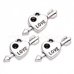 バレンタインデーチベットスタイル合金ペンダントラインストーンセッティング  単語「love」付けのハート  カドミウムフリー＆鉛フリー  アンティークシルバー  2mmのラインストーンに適する  10.5x18x2mm  穴：1.4mm  約1370個/1000g&nbsp;TIBEP-S319-058AS-RS