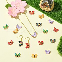 50 個 5 色プリント合金コネクタチャーム  バタフライリンク  ライトゴールド  ミックスカラー  12x17x2mm  穴：1.5mm  10個/カラー&nbsp;FIND-CJ0004-60