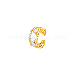 女性用304ステンレススチール製エナメルカフオープンリング  フラットラウンド  ゴールドカラー  ホワイト  15~20mm&nbsp;WGC62C5-02
