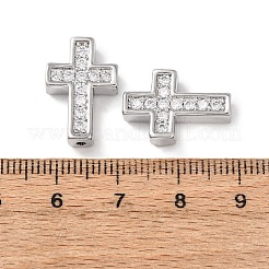 真鍮製マイクロパヴェクリアキュービックジルコニア  クロス  プラチナメッキ  18x12x4.5mm  穴：1.5mm&nbsp;KK-Z142-11P