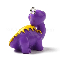 不透明樹脂ペンダント  プラチナメッキの鉄製ループ付き恐竜チャーム  青紫色  26x24x12mm  穴：1.8mm&nbsp;RESI-P029-05P-B