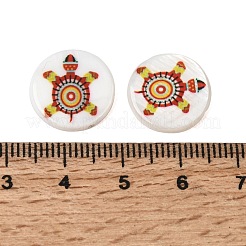 海のプリント柄天然淡水貝のフラットラウンドいビーズ  カメ  15.5x3~3.5mm  穴：0.8mm&nbsp;SHEL-A006-13D