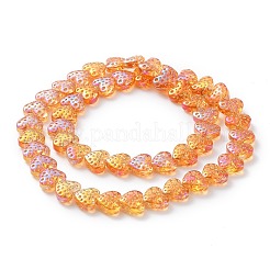 電気メッキ透明ガラスビーズ連売り  ハート  ダークオレンジ  15x13mm  穴：1.2mm  約50個/連  25.59''（65センチメートル）&nbsp;EGLA-R114-02A-FR02