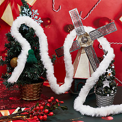 クリスマスツリーの装飾や花輪の弓のクラフトのための白いフェイクファーリボントリムファブリックロール  ホワイト  45mm&nbsp;DIY-GF0006-66