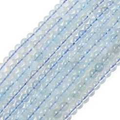 天然石アクアマリンビーズ連売り  ラウンド  5mm  穴：1mm  約80個/連  15.35インチ（39cm）&nbsp;G-D327-B01-5mm