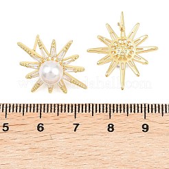 真鍮マイクロペーブクリアキュービックジルコニアスタッドピアス  ABSの模造パールと  スター  長持ちメッキ  ラックめっき  鉛フリー＆カドミウムフリー  18KGP本金メッキ  24x20mm&nbsp;EJEW-F405-03G