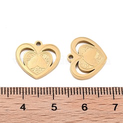 イオンプレーティング（IP）304ステンレススチールチャーム  ハートチャーム  ゴールドカラー  13.5x15x1.5mm  穴：1.5mm&nbsp;STAS-S140-19G