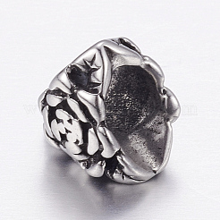 304ステンレススチールヨーロピアンビーズ  大穴ビーズ  花  アンティークシルバー  11x10x8mm  穴：5mm&nbsp;STAS-E144-304AS