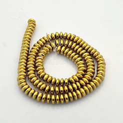 電気メッキ磁気無し合成ヘマタイトロンデルビーズ連売り  黄金メッキ  6x3mm  穴：1mm  約140個/連  15.7インチ&nbsp;G-J216B-06