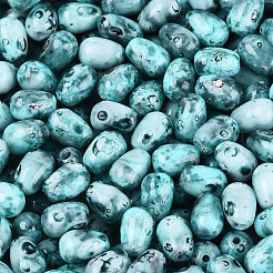 ピカソガラスシードビーズ  丸い穴  ティアドロップ  ダークターコイズ  6~7x4~5mm  穴：0.9~1mm  約2645個/ポンド&nbsp;SEED-N012-10H
