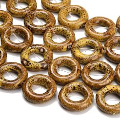ヴィンテージの手作り磁器ビーズの連  リング  ダークチソウ  26x7mm  穴：2mm  約14個/連  14.17''（36センチメートル）&nbsp;PR-CBAB2F0-05