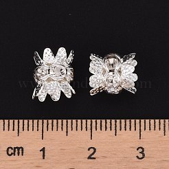 真鍮製のラインストーンビーズキャップ  キャップスペーサー  花  銀色のメッキ  透明  サイズ：直径約8mm  厚さ9mm  穴：0.8mm&nbsp;RB-H042-14
