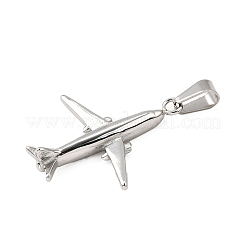 飛行機 304 ステンレス ペンダント  201ステンレススチール製アイスピックピンチベイル付き  ステンレス鋼色  29.5x26.5x5.5mm  穴：7x3.5mm&nbsp;STAS-M121-10P