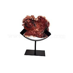 天然の化珪化木のスライスと円弧状の黒い鉄のスタンド  素朴な家の装飾  65x120x220mm&nbsp;AJEW-H157-10