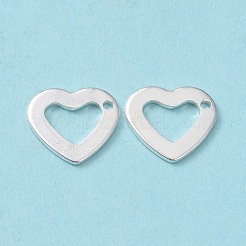 304ステンレススチールオープンハートチャーム  中空  銀  14.5x10.5x0.7mm  穴：1.6mm&nbsp;STAS-L234-087S