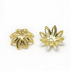 メッキアイアン製ビーズキャップ  花  8花びら  フィリグリー  ゴールドカラー  10x4mm  穴：1.5mm&nbsp;IFIN-S696-23G-1