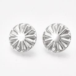 変色しない304ステンレススチールスタッドピアス金具  ピアスキャッチ/ピアスバックキャッチ付き  フラットラウンド  ステンレス鋼色  17mm  穴：1.8mm  ピン：0.7mm&nbsp;STAS-S079-48B