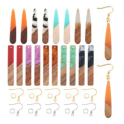 DIYの長方形とティアドロップのダングルイヤリング作成キット  レジン＆ウォールナットウッドペンダントを含む  304ステンレススチール丸カンとフレンチピアスフック  ミックスカラー  138個/箱&nbsp;DIY-TA0008-94